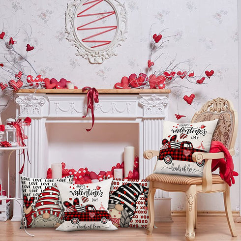 Hexagram Valentines Day Pillow Covers 18x18 Set of 4, Linen Decorative Valentines Day Pillows for Sofa Buffalo Plaid Cusion Case Outdoor Decor