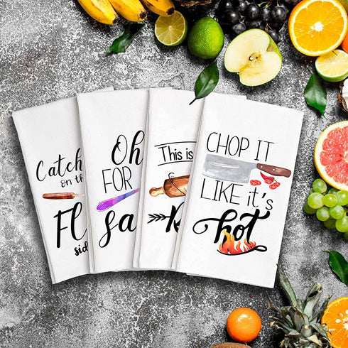 Kamalove Funny Kitchen Towels and Dishcloths Sets of 4 - Dish Towels with Sayings - House Warming Presents for New Home, Gifts for Women, Farmhouse Kitchen Decor, Colourful