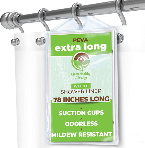 XL Heavy Duty PEVA White Shower Curtain Liner with Suction Cups - 70 X 78 in. Long