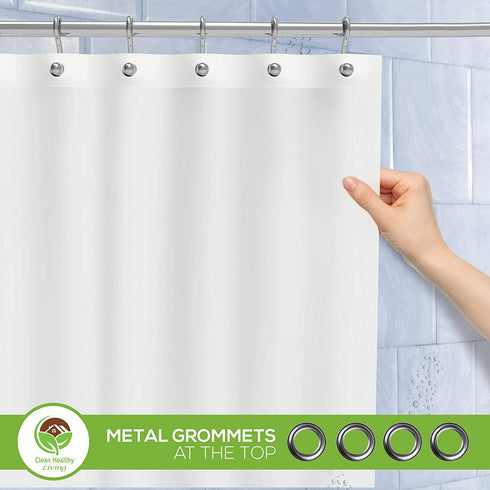 Clean Healthy Living Premium PEVA White Shower Curtain Liner with Magnets & Suction Cups - 70 X 71 in. Long