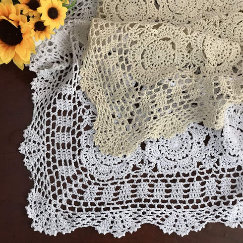 Hetao 100% Cotton Handmade Crochet Square Tablecloth Doilies Lace Table Covers ,Beige, 31 Inch