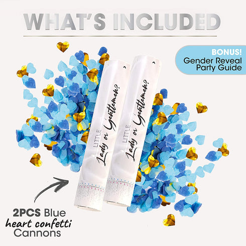 Premium Gender Reveal Confetti Cannon - Set of 2 | Heart Shaped Confetti, Pink or Blue | Gender Reveal Decorations, Gender Reveal Ideas, Boy or Girl Gender Reveal Poppers, Baby Reveal Party Sparklers