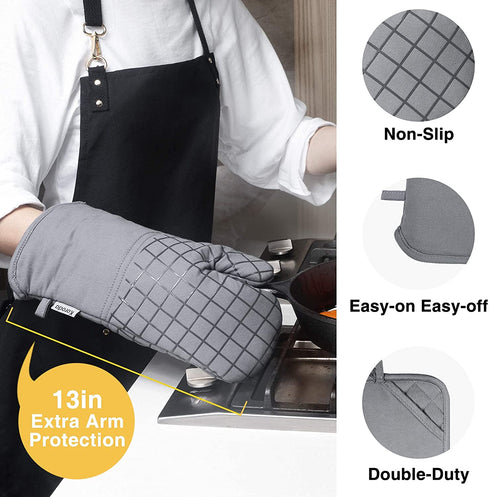 Koroda Oven Mitts and Pot Holders Sets: 550°F High Heat Resistant Oven Mitts with Kitchen Towels Thick Cotton Oven Gloves with Non-Slip Silicone for Cooking and Baking (6Pcs, Grey)