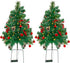 OBABA 2 Pack 30 Inch Outdoor Pathway Christmas Trees Battery Operated Pre-Lit Artificial Tree Decoration with 60 LED Lights,Holiday Décor for Porch,Driveway,Red Berries,Pine Cones,Red Ball Ornaments
