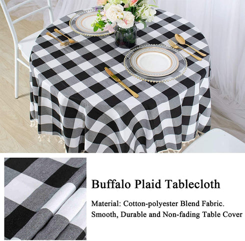 AMZLOKAE Checkered Tablecloth Rectangle 54''x80'' Black and White Buffalo Plaid Tablecloth Tassel Tablecloth Gingham Tablecloth for Kitchen Dining Anti-Fading Cotton Table Cover Christmas Decor