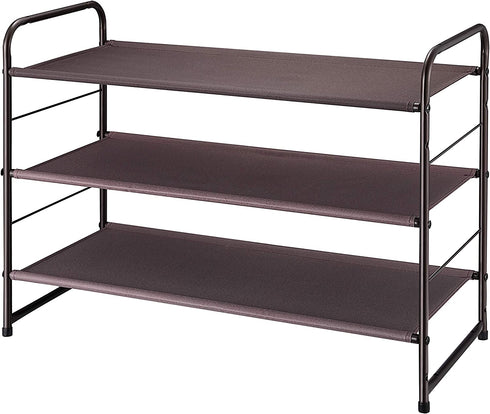 Simple Trending 3-Tier Stackable Shoe Rack, Expandable & Adjustable Fabric Shoe Shelf Storage Organizer, Bronze
