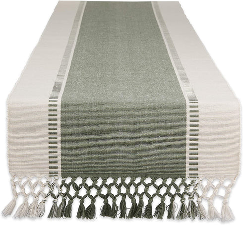 DII Dobby Stripe Woven Table Runner, 13x108-inch, Artichoke Green