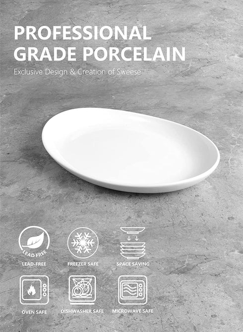 Sweese 715.101 Oval Serving Platters, 12.5 Inch White Porcelain Serving Platters for Party, Large Oval Serving Trays Serving Plates for Fish Dish, Steak, Restaurant, Dessert Shop, Set of 2