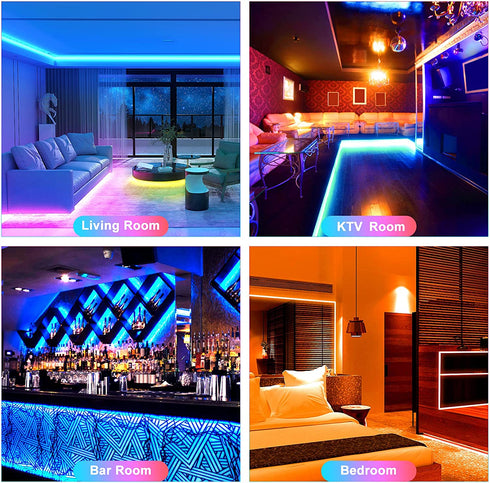 UPxUP 50ft LED Strip Lights Color Changing, Bluetooth LED Lights with App Control, Remote, Control Box, 64 Scenes and Music Sync Lights for Bedroom, Room, Kitchen, Party, 2 Rolls of 25ft.