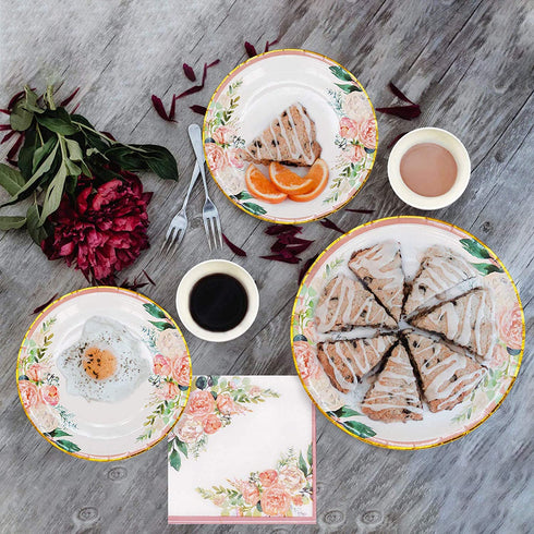 Floral Party Supplies paper plates and Napkins Sets for 24 Guest-Include Floral Party Disposable Paper Dinner Plates,Cups,Napkin for Baby or Bridal Shower,Birthday,Wedding,Bachelorette party Supplies