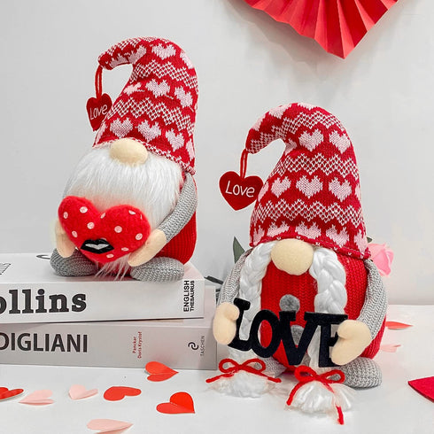 SURCVIO 2 Pack Valentine's Day Gnomes Plush Decorationes, Mr & Mrs Handmade Scandinavian Swedish Tomte Gnome, Valentines Day Decor for Home Tiered Tray Ornaments, Big Valentines Gnomes 10 x 5.5 Inch