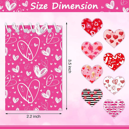 15 Pieces Mini Valentine Day Notepads Sets with 15 Designs Valentines Day Spiral Pad Notebooks Party Favors for Kids Girls Boys Toddler School Supplies