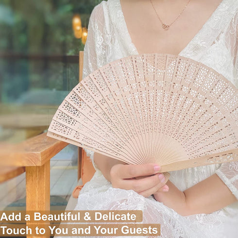 30pcs Sandalwood Foldable Hand Fans, Wedding Fans for Guests Bulk, Handheld Wooden Fans for Women, Hand Held Fans for Wedding, DIY Decorative Folding Fans for Party Decoration Baby Bridal Shower Gifts