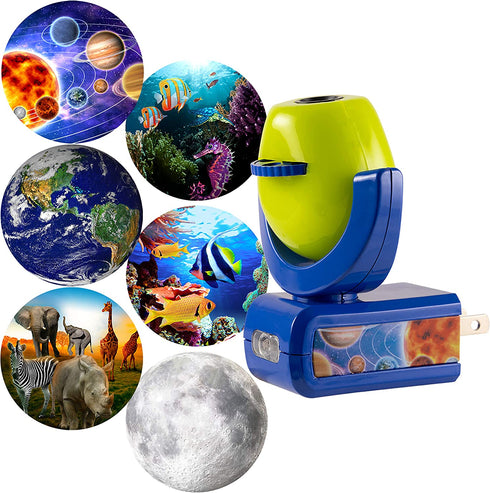 Projectables 13347 Six Image LED Plug-In Night Light, Green and Blue, Light Sensing, Auto On/Off, Projects Solar System, Earth, Moon, Safari, Aquarium, and Coral Reef on Ceiling, Wall, or Floor
