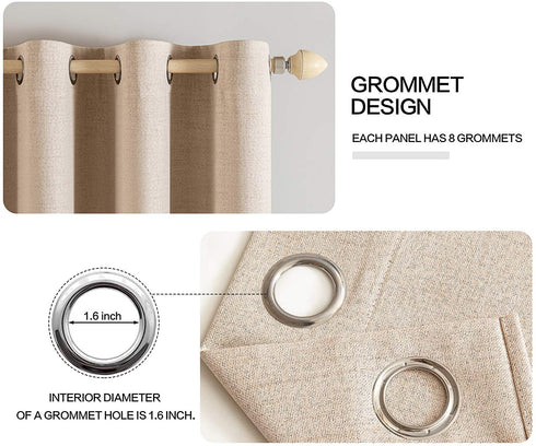 MIULEE Linen Textured Curtains for Bedroom Solid 100% Blackout Thermal Insulated Natural Beige Grommet Room Darkening Curtains & Drapes Luxury Decor for Living Room Nursery 52 x 54 Inch (2 Panels)