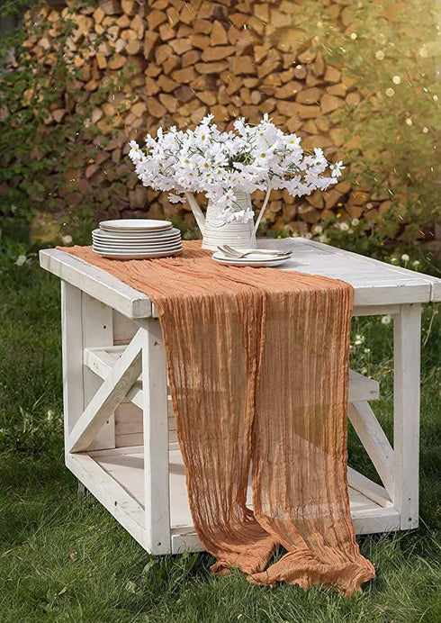 Table Runner 26x176 inches Cheesecloth Tablecloth for Wedding Rustic Boho Romantic Style Natural Gauze Decor (Walnut)