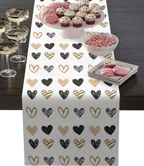 ALAGO Valentine Table Runner Love Heart Shapes Hand Draw Table Linens Cotton Non-Slip Runners for Home Kitchen Party Wedding Decorations 14" x 72", Valentine's Day Love Heart Table Runner