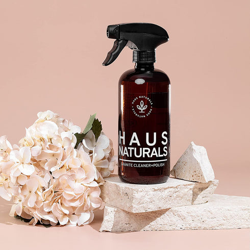 HAUS Naturals Granite Cleaner and Polish - Clean and Protect All Your Stone Surfaces. Eco-Friendly, Kids-Friendly, Animal-Friendly. Large Microfiber Cloth Included. 16 oz