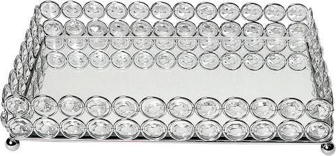 Elegant Designs HG1010-CHR Elipse Crystal Decorative Jewelry or Makeup Vanity Organizer, Chrome Mirror Tray, L: 10. 5 x W: 6. 25 x H: 2. 5