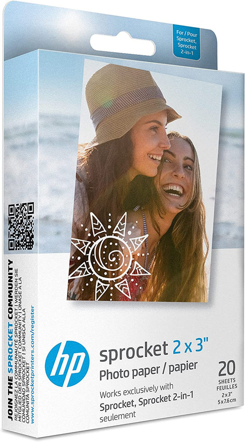 HP Sprocket 2x3 Premium Zink Sticky Back Photo Paper (20 Sheets) Compatible with HP Sprocket Photo Printers.
