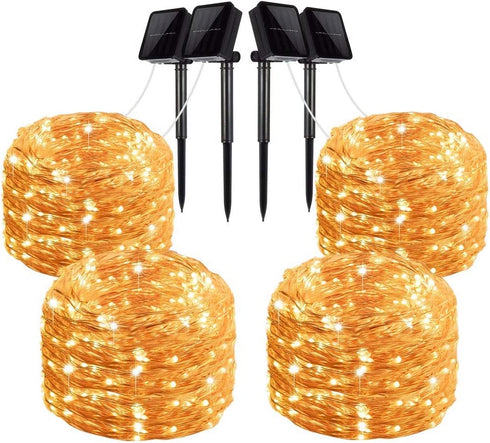 LiyuanQ Solar String Lights, 4 Pack 100 LED Solar Fairy Lights 33 Feet 8 Modes Copper Wire Lights Waterproof Outdoor String Lights for Garden Patio Gate Yard Party Wedding Indoor Bedroom Warm White