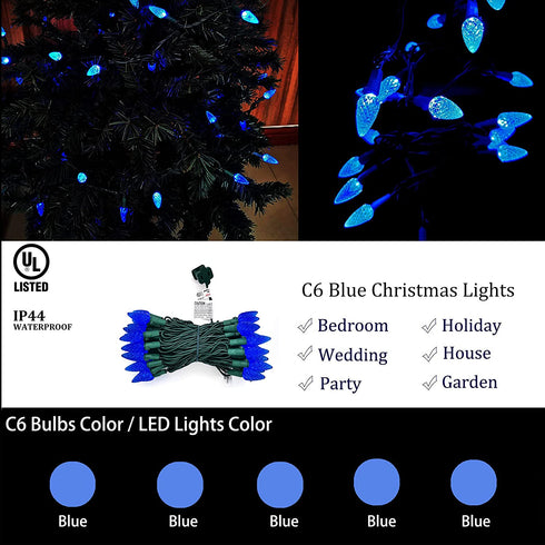 MXTCLM C6 Christmas Lights, 50 LED Strawberry String Lights, 18.31ft Blue C6 Lights, Fairy Lights for Outdoor, Indoor, Garden, Yard, Home, Party, Christmas Tree Decorations (Blue)