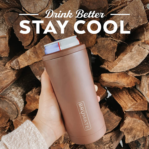 BrüMate Hopsulator Slim Double-walled Stainless Steel Insulated Can Cooler for 12 Oz Slim Cans (Matte Pecan)