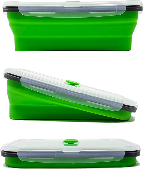Set of 4 Collapsible Silicone Food Storage Container, Leftover Meal box For Kitchen, Bento Lunch Boxes, BPA Free, Microwave, Dishwasher and Freezer Safe. Foldable Design Saves Your Space.
