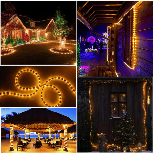36Ft Rice Rope Lights, Outdoor Christmas Lights Plug-in, Connectable and Cuttable Commercial Grade Warm Rope Lights with Screws and Clamps, for Balcony Roof Porch Indoor Outdoor Christmas Decoration