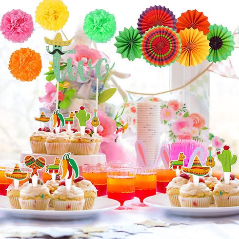 Ayamuba Taco Twosday Birthday Party Decorations - 2nd Fiesta Birthday Party with Fiesta Paper Fans, Taco Twosday Banner for 2nd Birthday Cinco De Mayo Mexican Fiesta Party Supplies