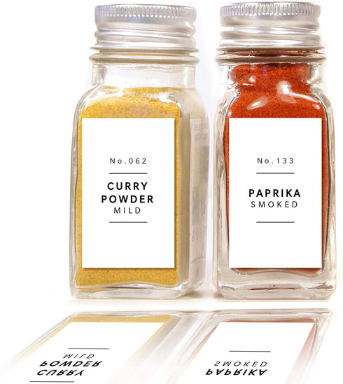 Lovable Labels Farmhouse Spice Jar Labels - Minimalist 184 Preprinted + 8 Blank Write-on Stickers Dishwasher Save & Waterproof Great for Spices and Seasonings Set to Organize Your Spice Rack