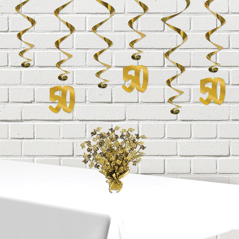 Beistle 2 Piece Metallic Plastic Gold Gleam N Burst 50th Wedding Anniversary Centerpiece Birthday Party Table Decorations, 15"