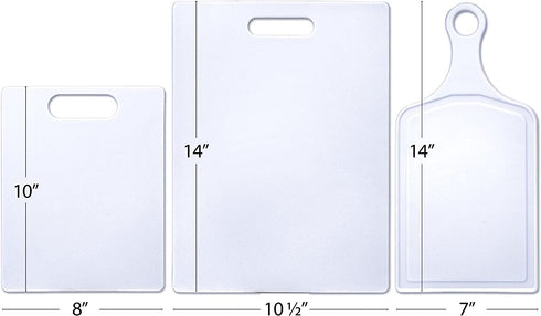 Farberware Plastic Cutting Board, Set of 3 with Paddle, White