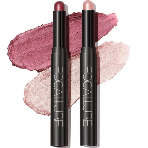 FOCALLURE 2 Pcs Shimmer Cream Eyeshadow Stick,Brightener Eyeshadow Pencil Crayon,Highlighter Eye Shadow Stick Sets with Crease-proof Formula,Long Lasting Waterproof Eye Shadow Make Up,Blossom