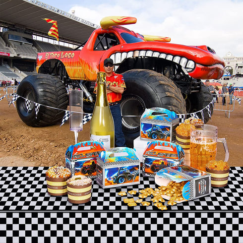 24 Pieces Monster Truck Favor Bags Paper Party Bags Treat Monster Jam Party Supplies Favor Box for Holiday Birthday Theme Parties Goodie Candy Cookies, 2 Styles, 7.09 x 7.09 Inches in Expanded State