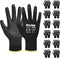 Ultra-Thin PU Coated Work Gloves-12 Pairs,Excellent Grip,Nylon Shell Black Polyurethane Coated Safety Work Gloves, Knit Wrist Cuff,Ideal for Light Duty Work. (Large)
