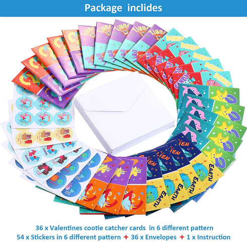 36 Pieces Valentines Cootie Catcher Games Valentine Origami Games Valentines Cootie Catcher Paper Fortune Cards Teller Paper with Envelopes and Stickers for School Classroom Valentines Party Favors