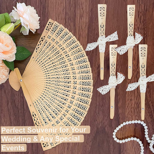 30pcs Sandalwood Foldable Hand Fans, Wedding Fans for Guests Bulk, Handheld Wooden Fans for Women, Hand Held Fans for Wedding, DIY Decorative Folding Fans for Party Decoration Baby Bridal Shower Gifts