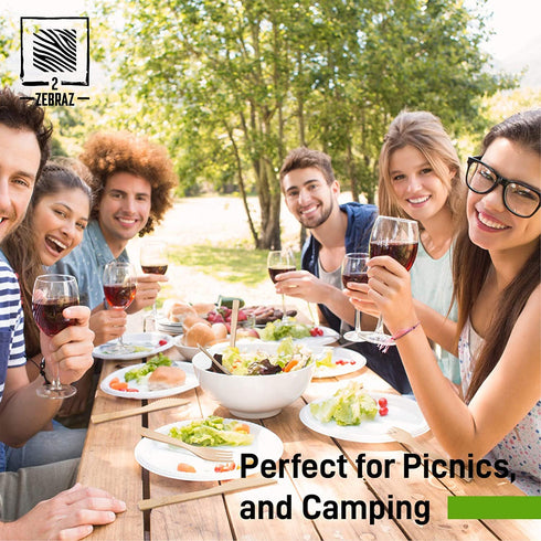 Biodegradable Real Bamboo Utensils/Cutlery Set 100 Disposable Reusable Utensils (50 Forks, 25 Knives, 25 Spoons) BBQ & Camping Accessories by 2 ZEBRAZ