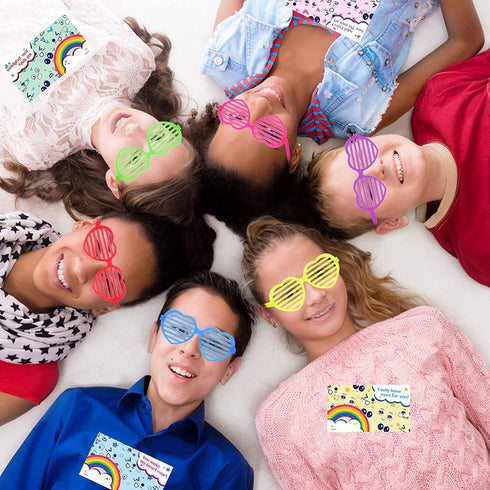 KMUYSL Valentines Day Cards for Kids with 36Pack Heart Shaped Glasses, Valentine Party Favors Kids Toys Set with Valentines Cards Kids Exchange Cards for School Classroom, Ideal Valentine Gifts