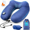 Extra-Compact Travel Neck Pillow, 100% Soft Velvet Inflatable Neck Support Airplane Pillows with 3D Eye Mask and Earplugs for Adults Kids, Best Travel Essentials for Sleeping / Reading / Camping(Blue)