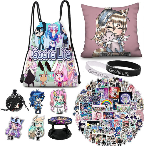Gacha Life Set Backpack Bag Stickers Keychain Phone Holder Pins Poster Pillow Case (A)