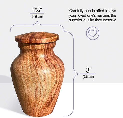 KOTIONOK Small Urn for Human Ashes 1 pc - Mini Ashes Keepsake for Adult - Metal Urn for Dogs Ashes - Cremation Urn for Pet Ashes - Memorial Ashes Urn (Wood)