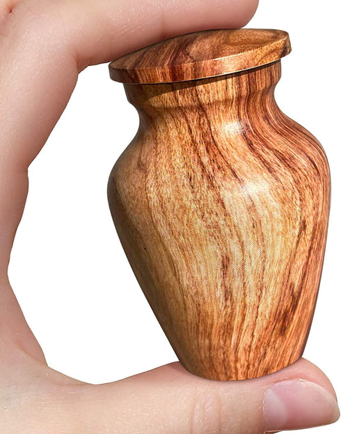 KOTIONOK Small Urn for Human Ashes 1 pc - Mini Ashes Keepsake for Adult - Metal Urn for Dogs Ashes - Cremation Urn for Pet Ashes - Memorial Ashes Urn (Wood)