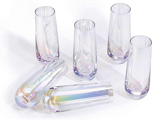SUNNOW Vastto 10 Ounce Iridescent Stemless Champagne Flute Glass,Toasting Glass for Wedding and Party,Set of 6 (iridescent)