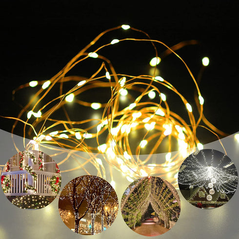 Heaffey Christmas Solar Fairy String Lights Outdoor,40 FT 120 LED 8 Lighting Modes Copper Wire Light,Waterproof Solar Powered Decoration for Wedding Patio Yard Trees Christmas Party(Warm white,2 pack)