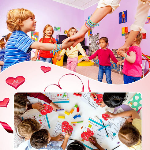 35 Pack Valentine Friendship Bracelet Zipper Sensory Bracelet Fidget Toys Valentines Day Pre Filled Hearts with Valentine Cards for Valentines, Birthday, Goodie Bags, Pinata Filler, Classroom Rewards