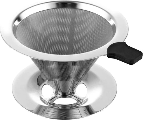 Pour Over Coffee filter with Stand,Paperless Pour Over Coffee Dripper Manual Reusable Stainless Steel Cone Filter, Single Drip Brew, Double Mesh Liner By TEEMADE