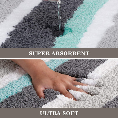 KMAT Luxury Bathroom Rugs Bath Mat,18"x26", Non-Slip Fluffy Soft Plush Microfiber Shower Rug, Machine Washable Carpet Quick Dry Ultra Shaggy Bath Mats for Bathroom, Tub and Shower, Green-Grey