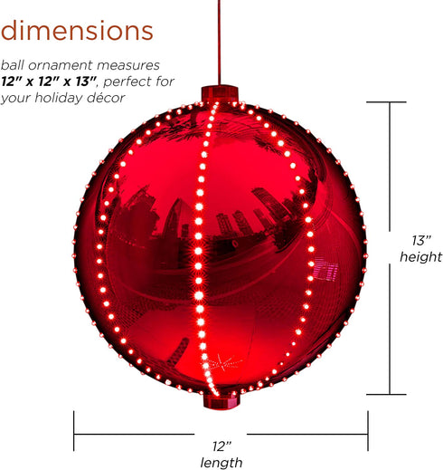 Alpine Corporation Hanging Christmas Ball Ornament with Chasing LED Lights, Plug-in Festive Indoor Holiday D©cor - 13-Inch - Red